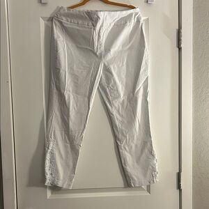 White Embroidered Capri Pants